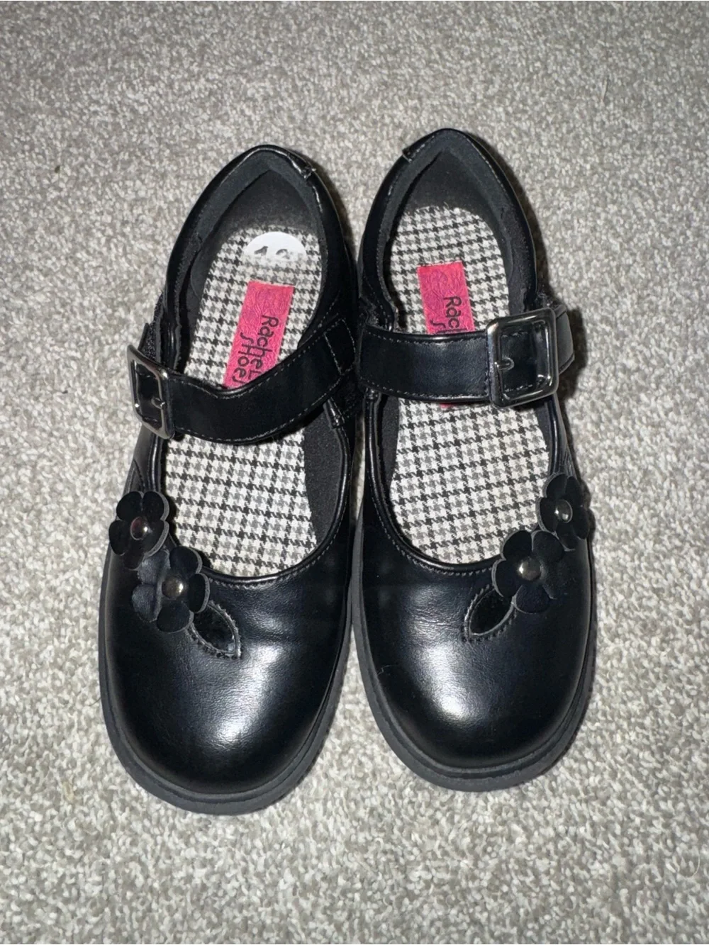 Rachel Shoes Black Girls' Mary Janes with Flower Appliqués
